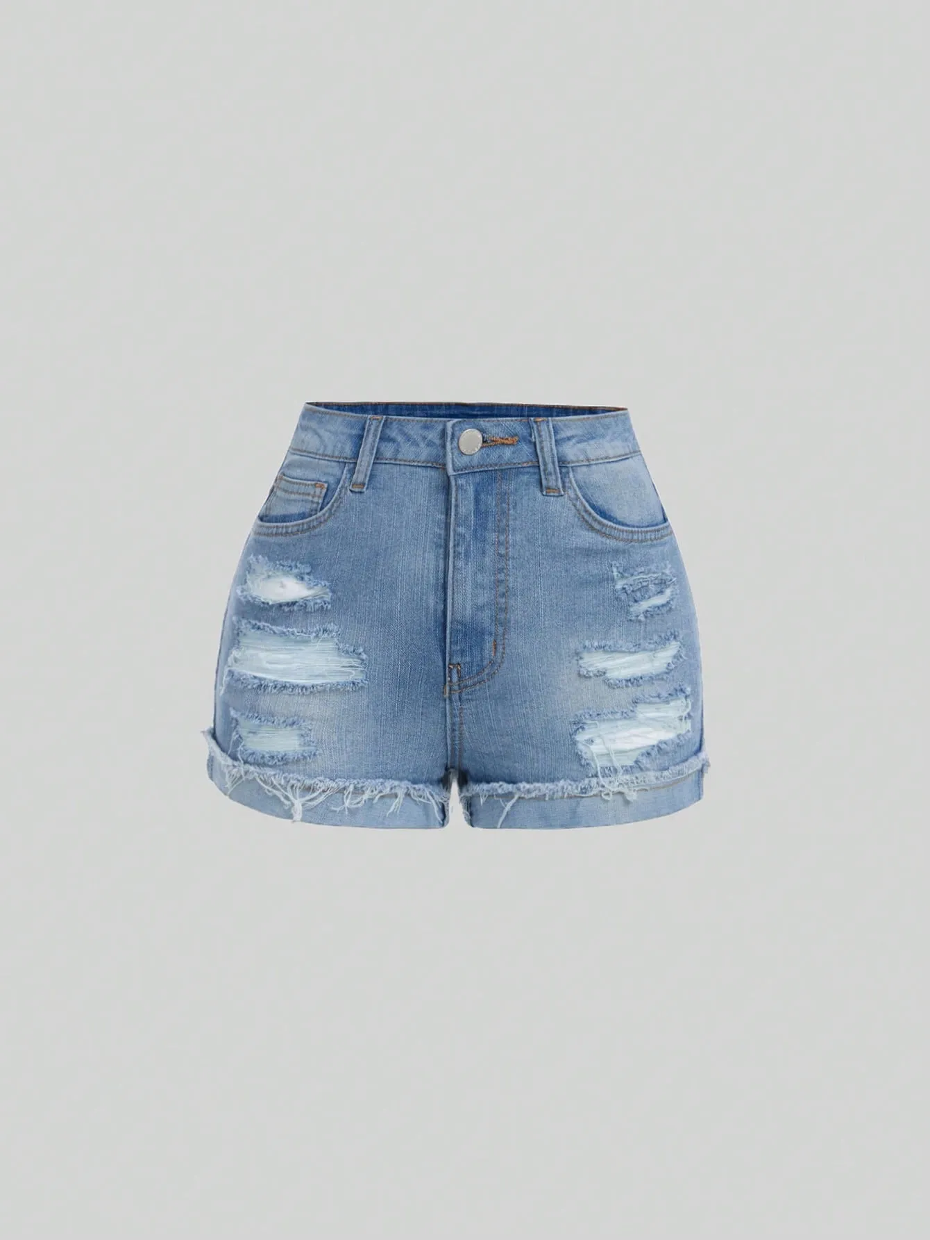 SHEIN Teen Girl Distressed Pocket Denim Shorts For Daily Casual