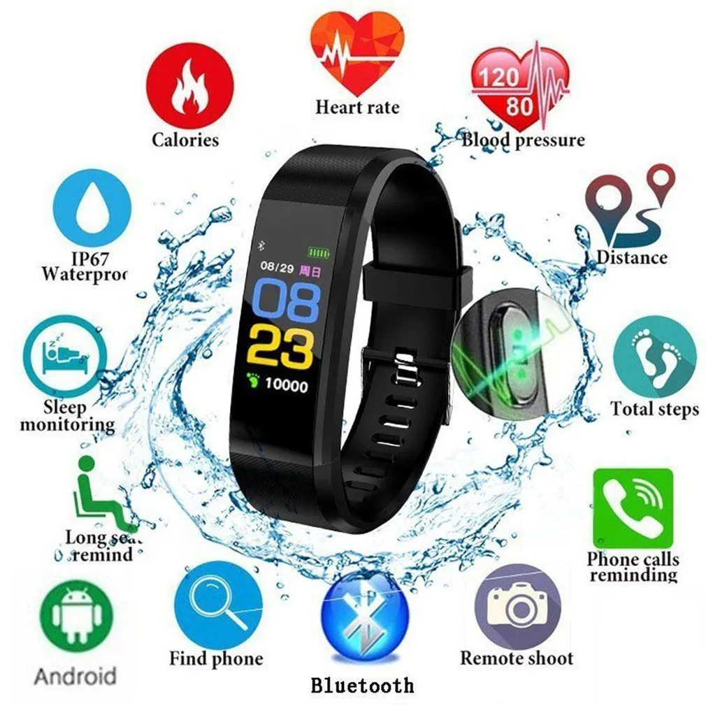 Smart Bracelet Heart Rate Monitor Blood Pressure Monitor Fitness Watches Step Counter Message Push pk fitbits mi Band 2 3