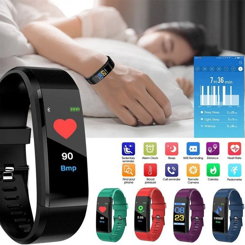 Smart Bracelet Heart Rate Monitor Blood Pressure Monitor Fitness Watches Step Counter Message Push pk fitbits mi Band 2 3