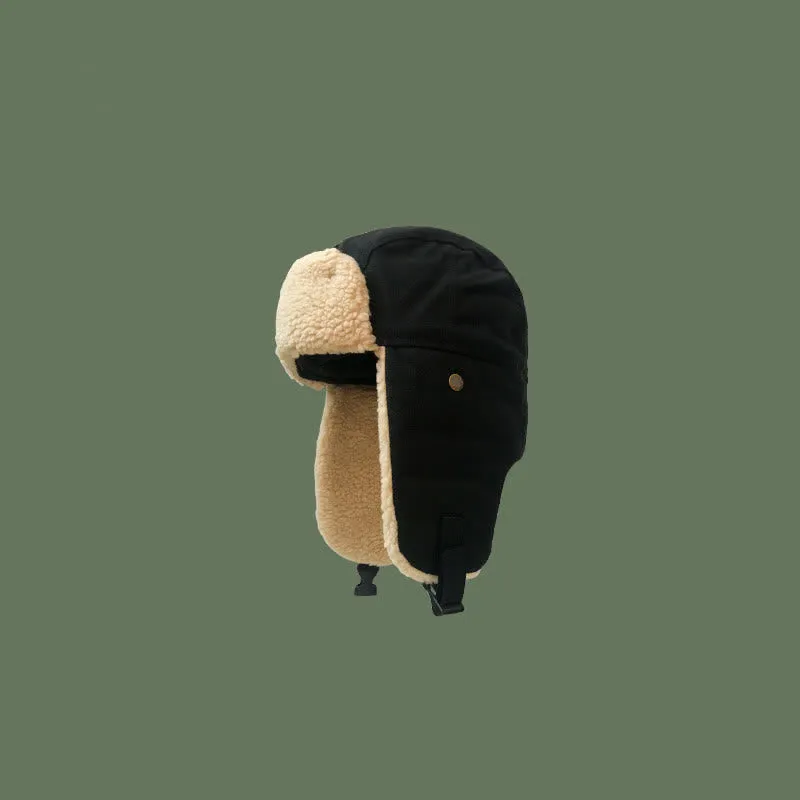 Solid Color Plush Inner Earmuffs Pilot Hat