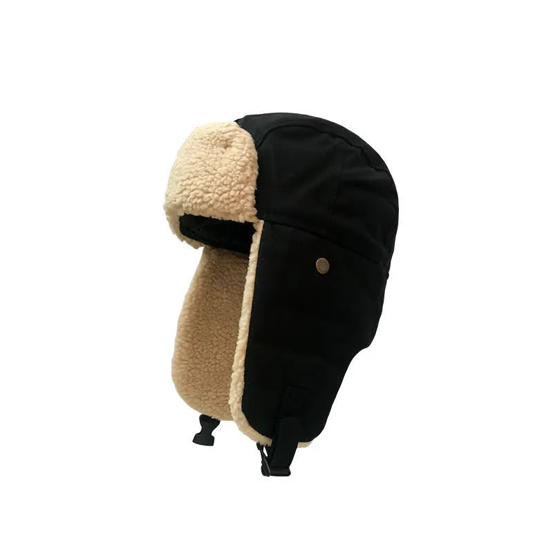 Solid Color Plush Inner Earmuffs Pilot Hat