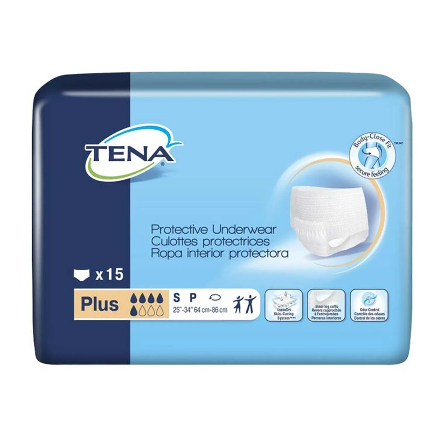 TENA Plus Protective Incontinence Underwear 25"- 34", Moderate Absorbency, Unisex, Small