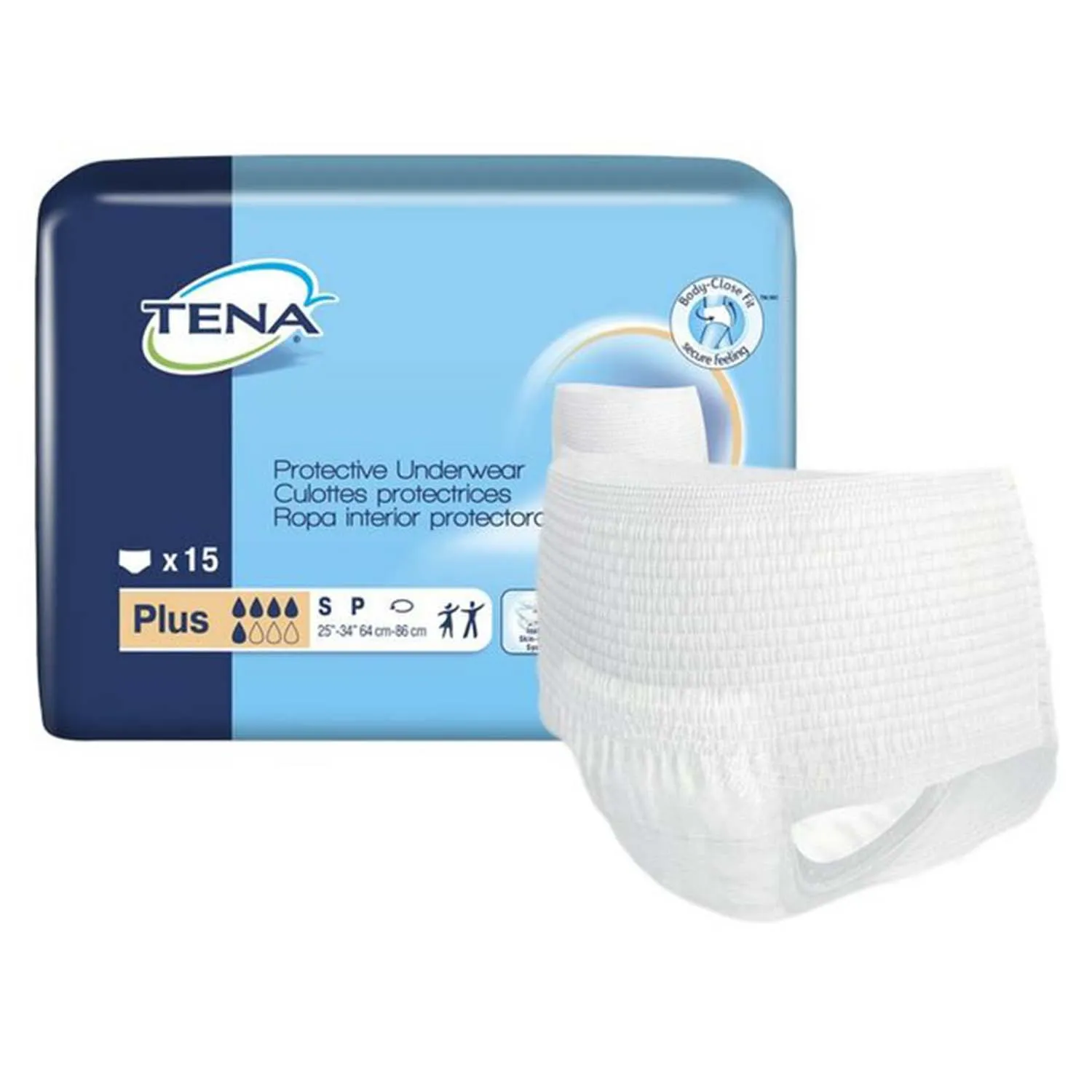 TENA Plus Protective Incontinence Underwear 25"- 34", Moderate Absorbency, Unisex, Small