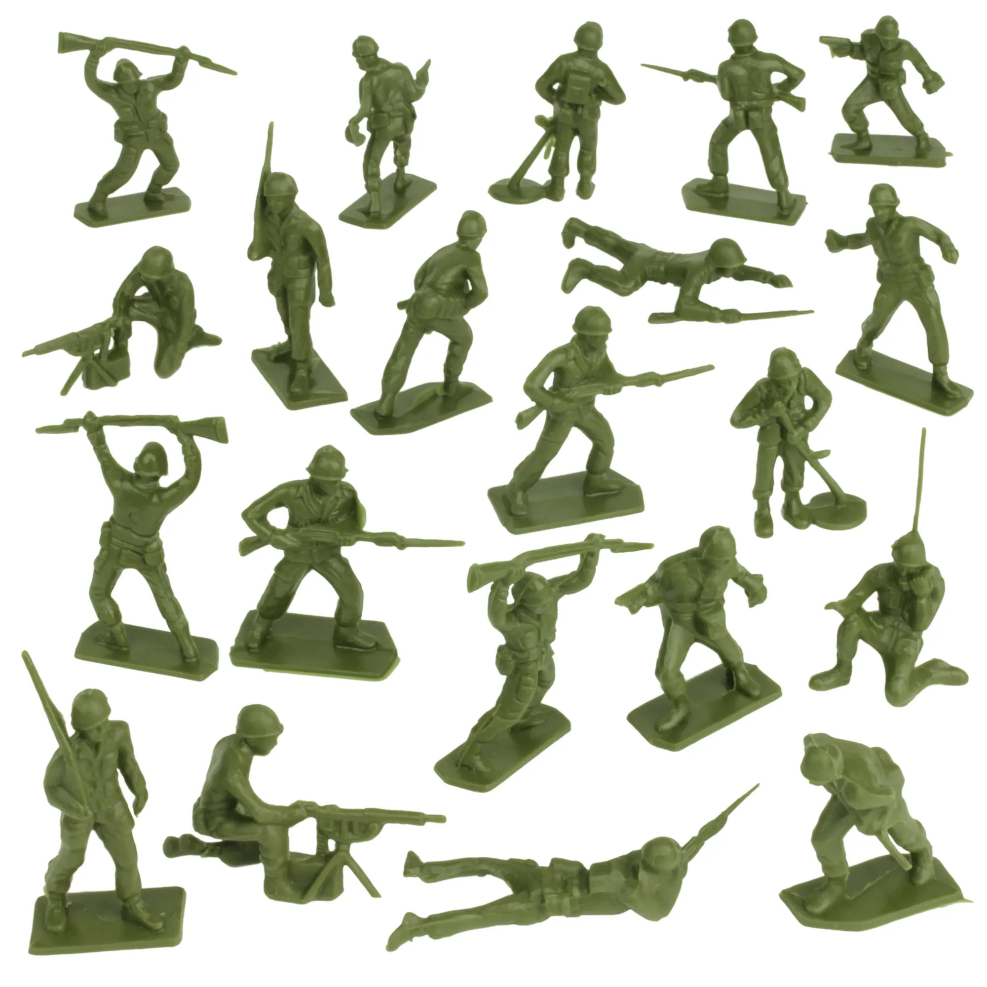 Tim Mee Toy PLASTIC ARMY MEN - 28pc OD Green WW2 Soldier Figures - Made in USA