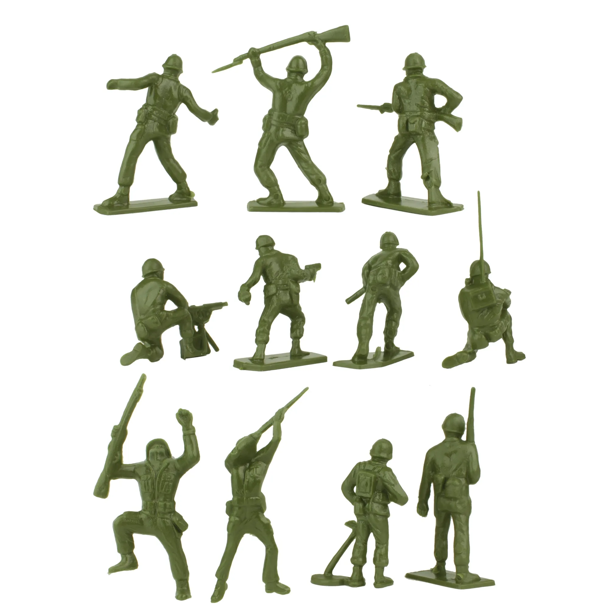 Tim Mee Toy PLASTIC ARMY MEN - 28pc OD Green WW2 Soldier Figures - Made in USA