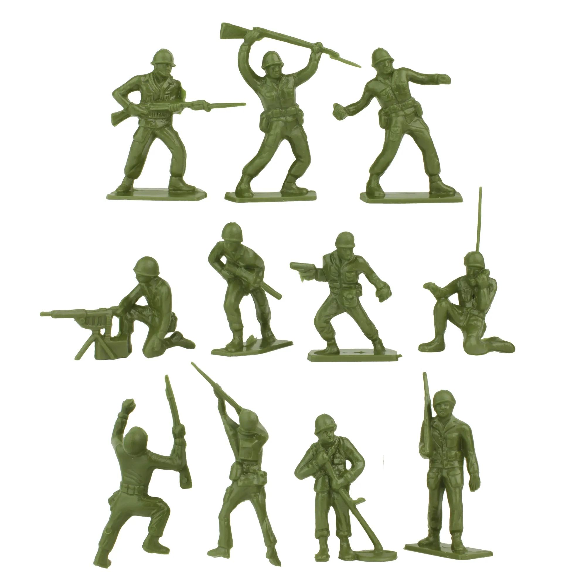 Tim Mee Toy PLASTIC ARMY MEN - 28pc OD Green WW2 Soldier Figures - Made in USA