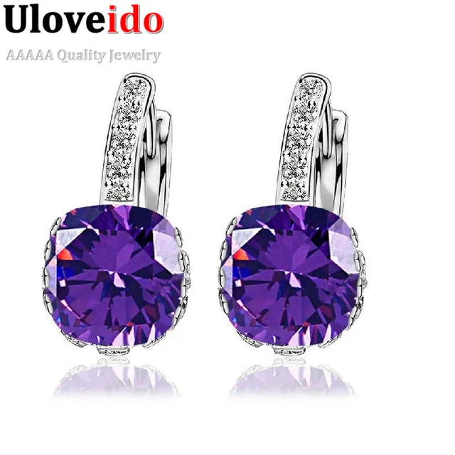 Uloveido Geometric Crystal Wedding Jewelry Earrings for Women Studs Earings Jewelry Blue Cubic Zirconia Stones Ear Clips DML115