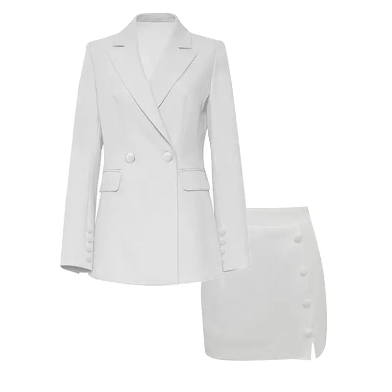 V-neck Casual Long-sleeved Pure White Two-piece White Collar Suit