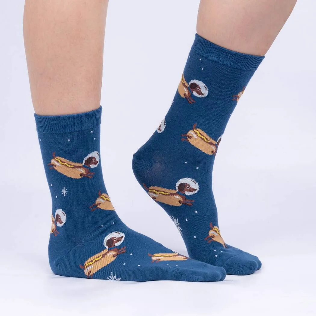 Weiner Dogs, in Space! Women's Crew Sock - Glow in the Dark