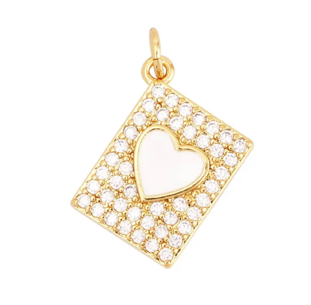 White Heart CZ Tag Charm For Charm Necklace & Bracelet